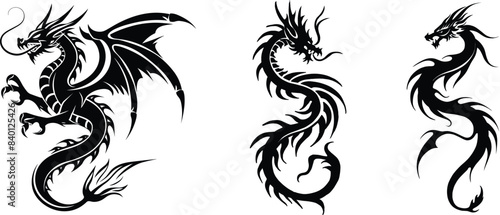 Set of tribal dragons, vector illustration.