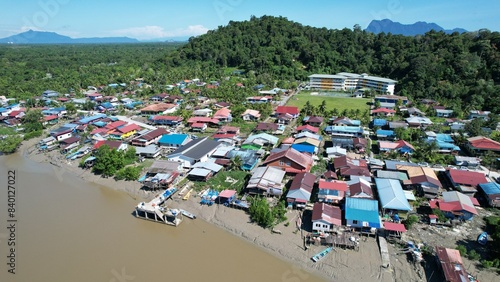 Aerial View of A traditional fishing village at Kuching, Sarawak, Malaysia photo