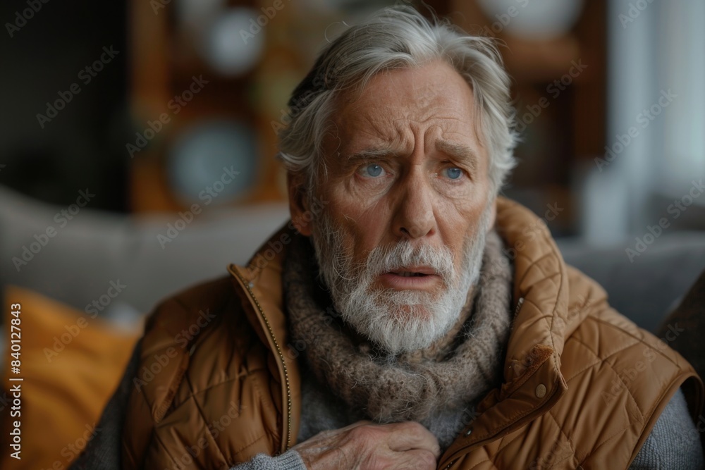 Elderly man in brown jacket with white beard Elderly man in brown jacket with white beard