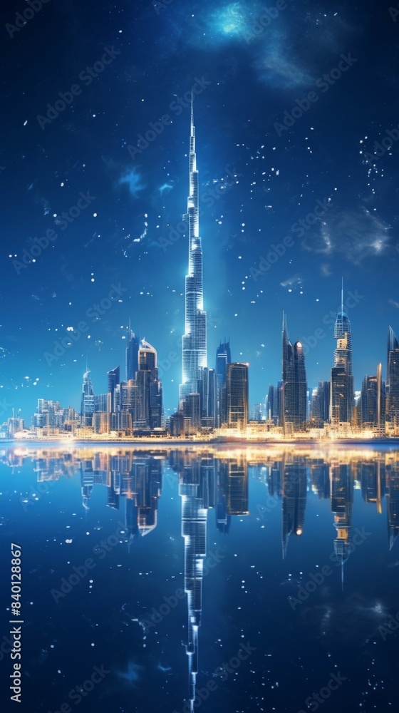 Fototapeta premium Dubai skyline at night with Burj Khalifa