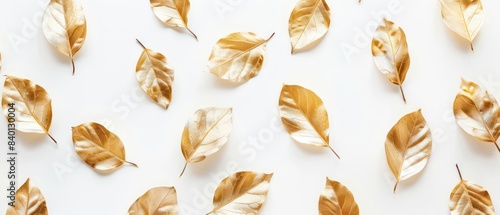 golden leaves on white background