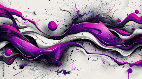 Graffiti style abstract background design in purple and black color on white grey background with linies as wallpaper illustration, Graffiti on wall photo