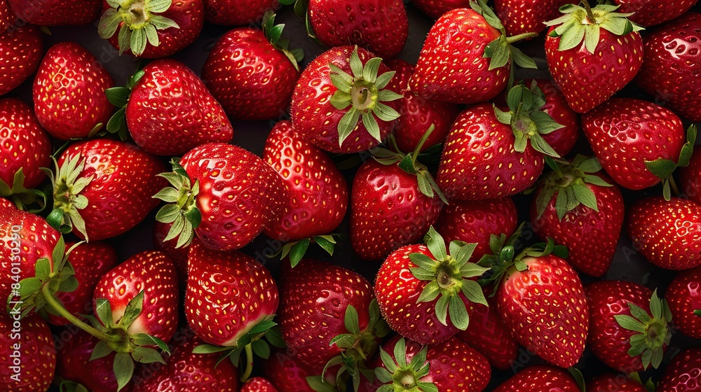 Abstract background of a pile of fresh red strawberries. Top view and flat lay. Banner, template design. Abstract background of a pile of fresh red strawberries. Top view and flat lay. Banner, template design.
