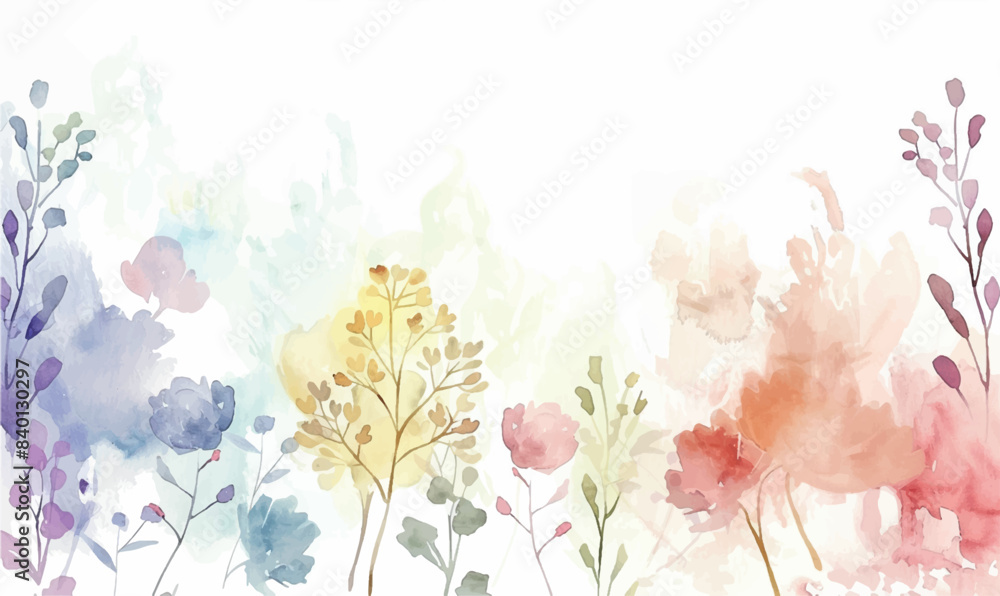 Fototapeta premium watercolor floral background abstract minimalistic border
