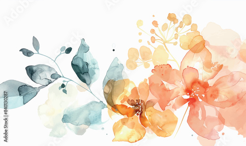 watercolor abstract minimalistic background with flowers