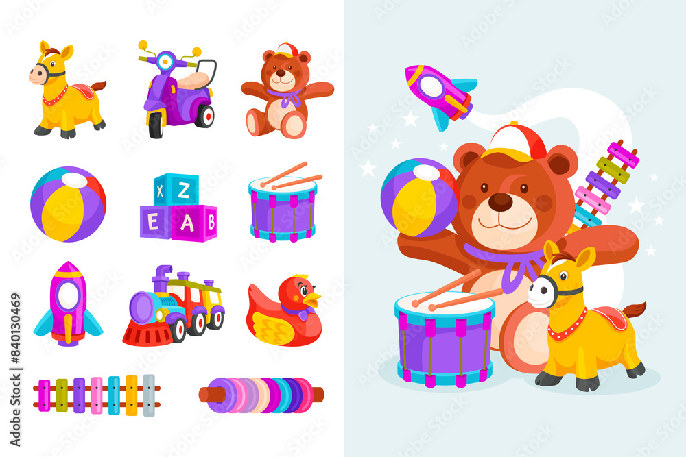 Fototapeta premium Toys illustration and elements in flat design