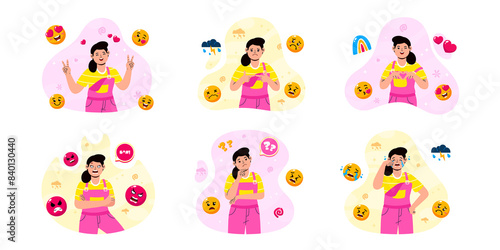 Character expression set in hand drawn style