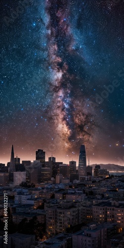 Milky Way over city at night