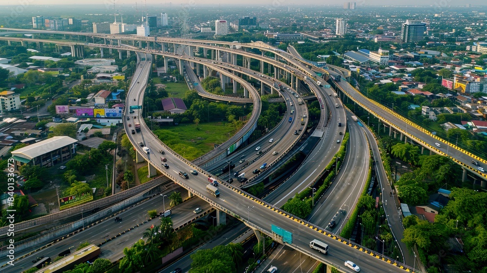 Aerial View of Highway Interchange at Cloudy Morning Aerial View of Highway Interchange at Cloudy Morning