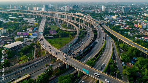 Aerial View of Highway Interchange at Cloudy Morning