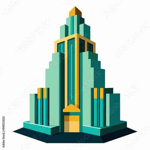 3D Render of an Art Deco Skyscraper, on isolated white background.