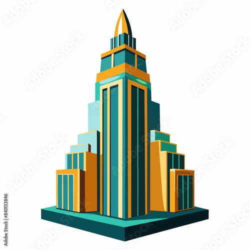 3D Render of an Art Deco Skyscraper, on isolated white background.