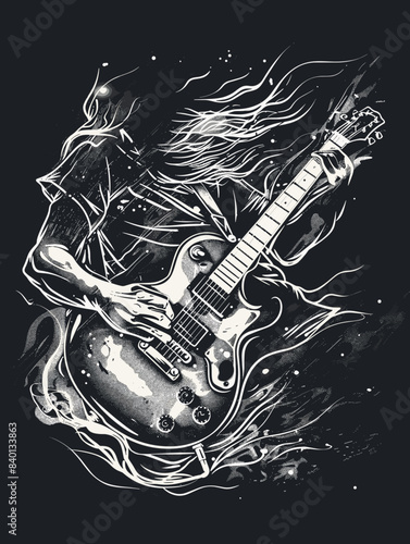 Rock guitarist. Hand drawing on a chalkboard. Vector illustration.