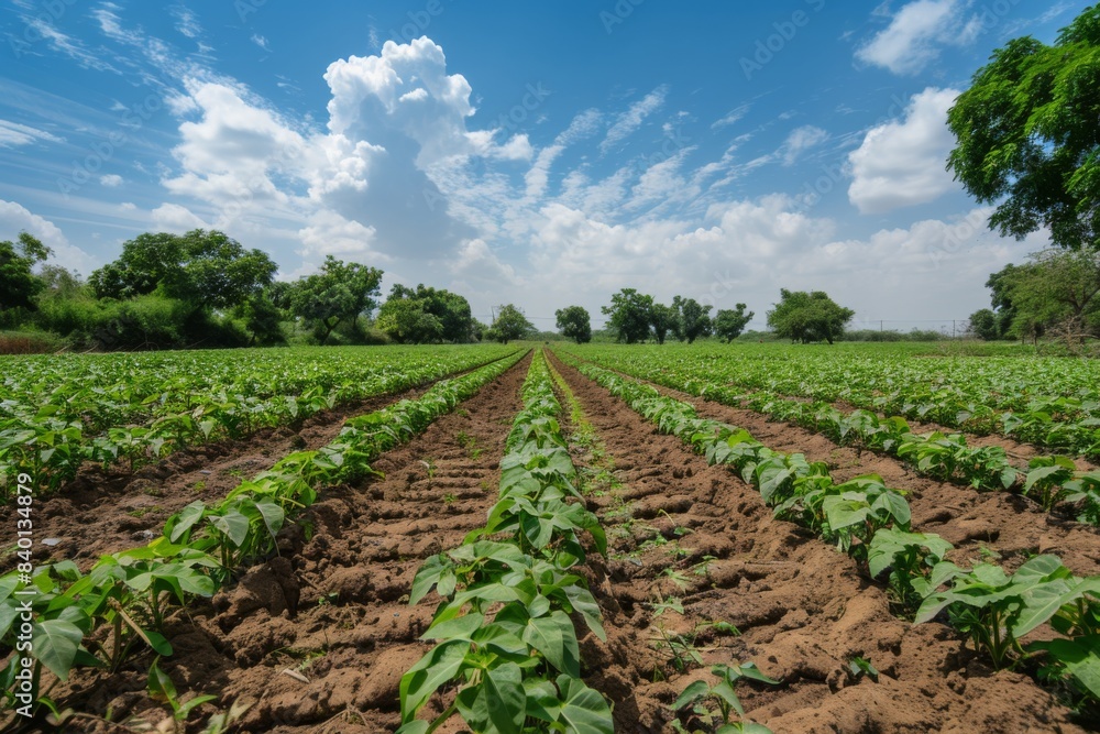 Trees bordering lush green crop field Trees bordering lush green crop field