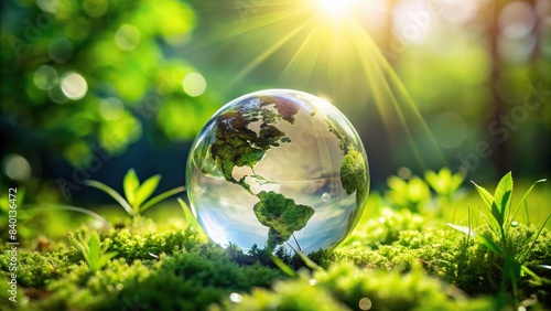 Crystal globe icon symbolizing environment and Earth Day concept , globe, crystal, icon, environment, Earth Day, concept, social governance, planet, eco-friendly, sustainability, global © Sangpan