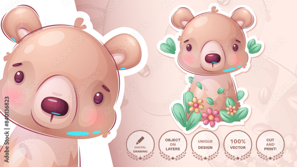 Bear in Bush Cartoon Characters. Cute Amimal. Bear Illustration for Kids Bear in Bush Cartoon Characters. Cute Amimal. Bear Illustration for Kids