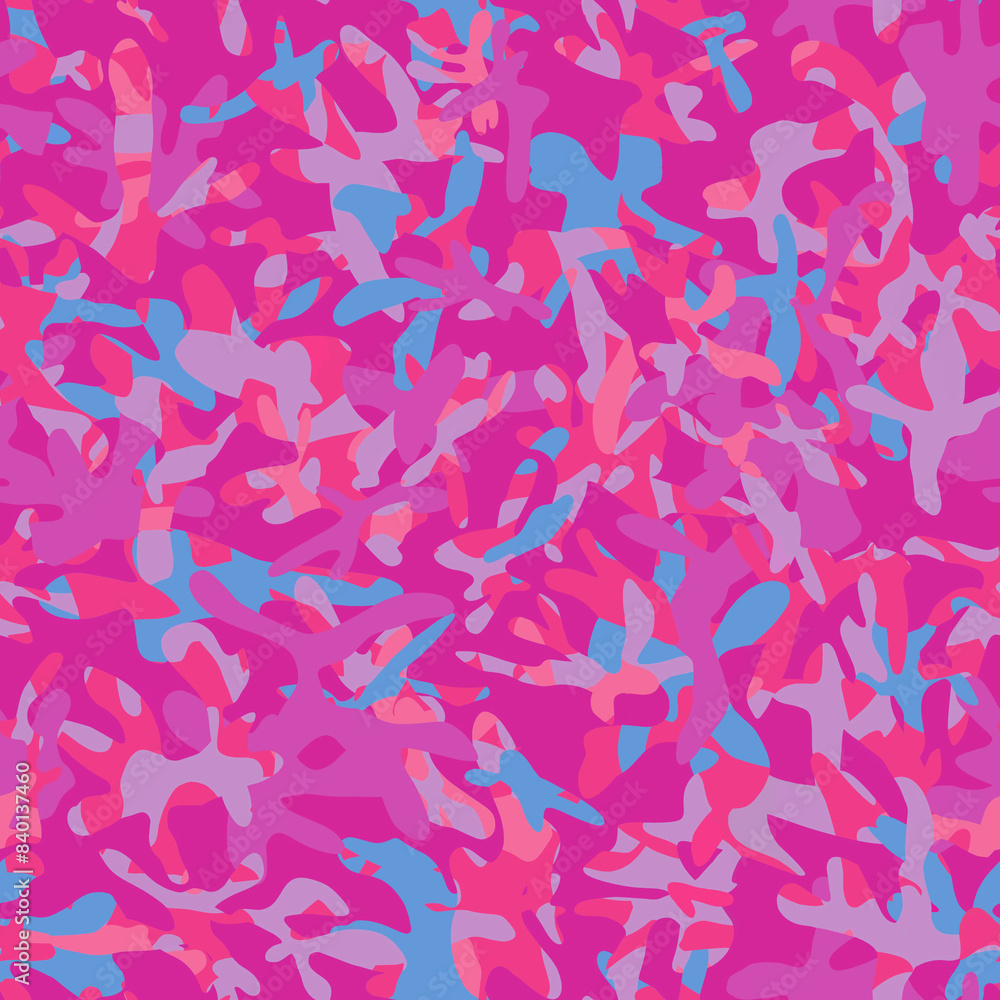 Camouflage fashion trend Bright mosaic chaotic spots of animal skin Abstract geometric seamless pattern in pink and blue colors Camouflage fashion trend Bright mosaic chaotic spots of animal skin Abstract geometric seamless pattern in pink and blue colors