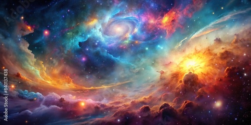 Colorful nebula galaxy space background with stars and smoke, nebula, galaxy, space, background, stars, colorful, smoke, cosmos, universe, astronomy, celestial, sky, abstract, milky way © joompon