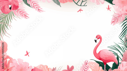 Cute cartoon flamingo frame border on background in vector style.