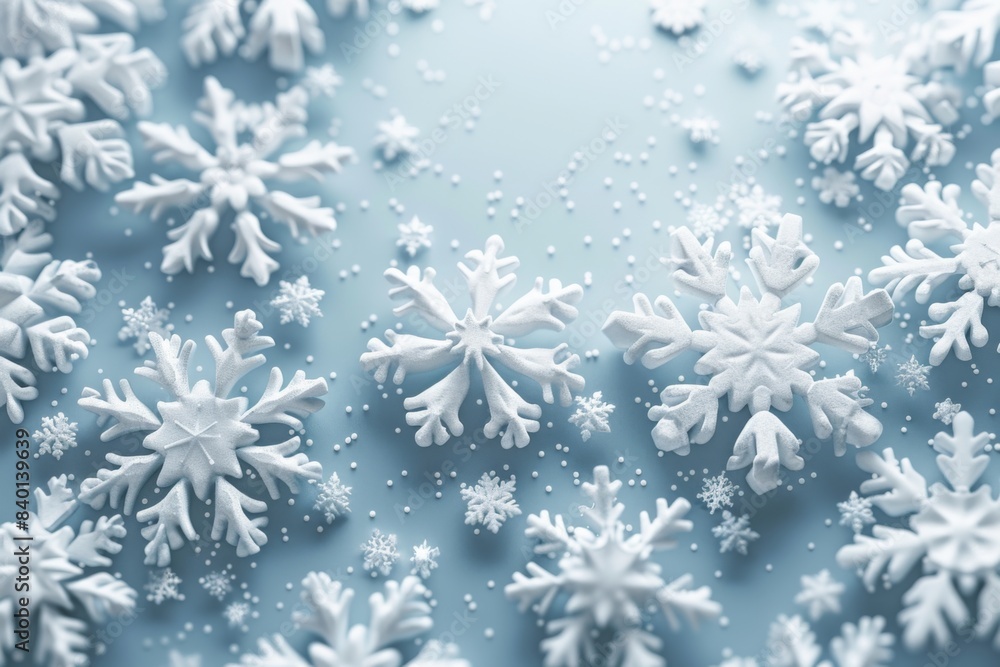 Numerous snowflakes scattered on tabletop Numerous snowflakes scattered on tabletop