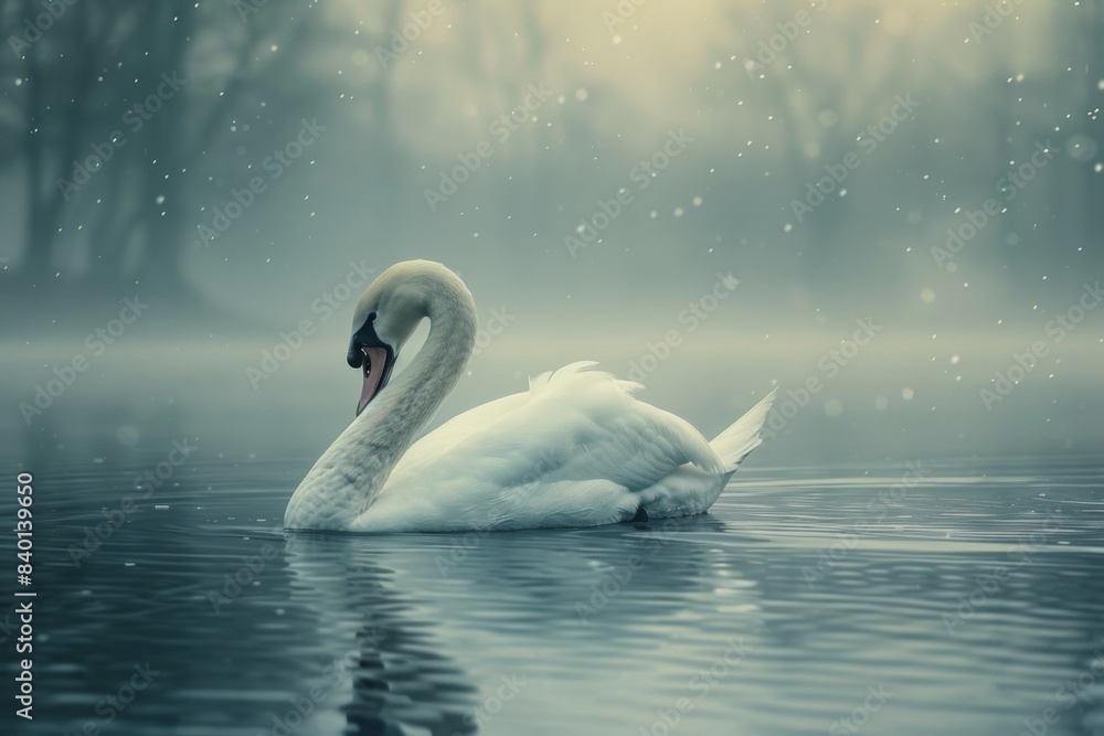 Obraz premium Floating white swan in water