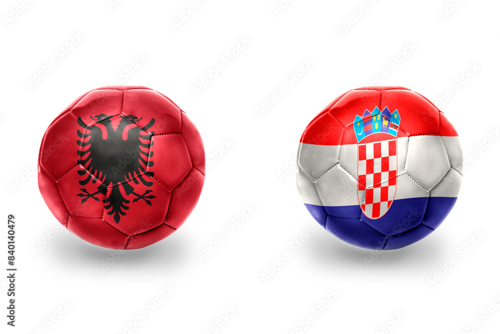 Obraz premium football balls with national flags of croatia and albania ,soccer teams. on the white background.