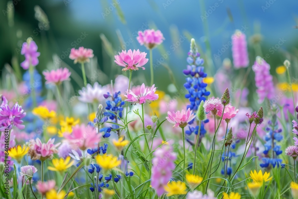 Vivid flowers in grass with yellow and pink blooms Vivid flowers in grass with yellow and pink blooms