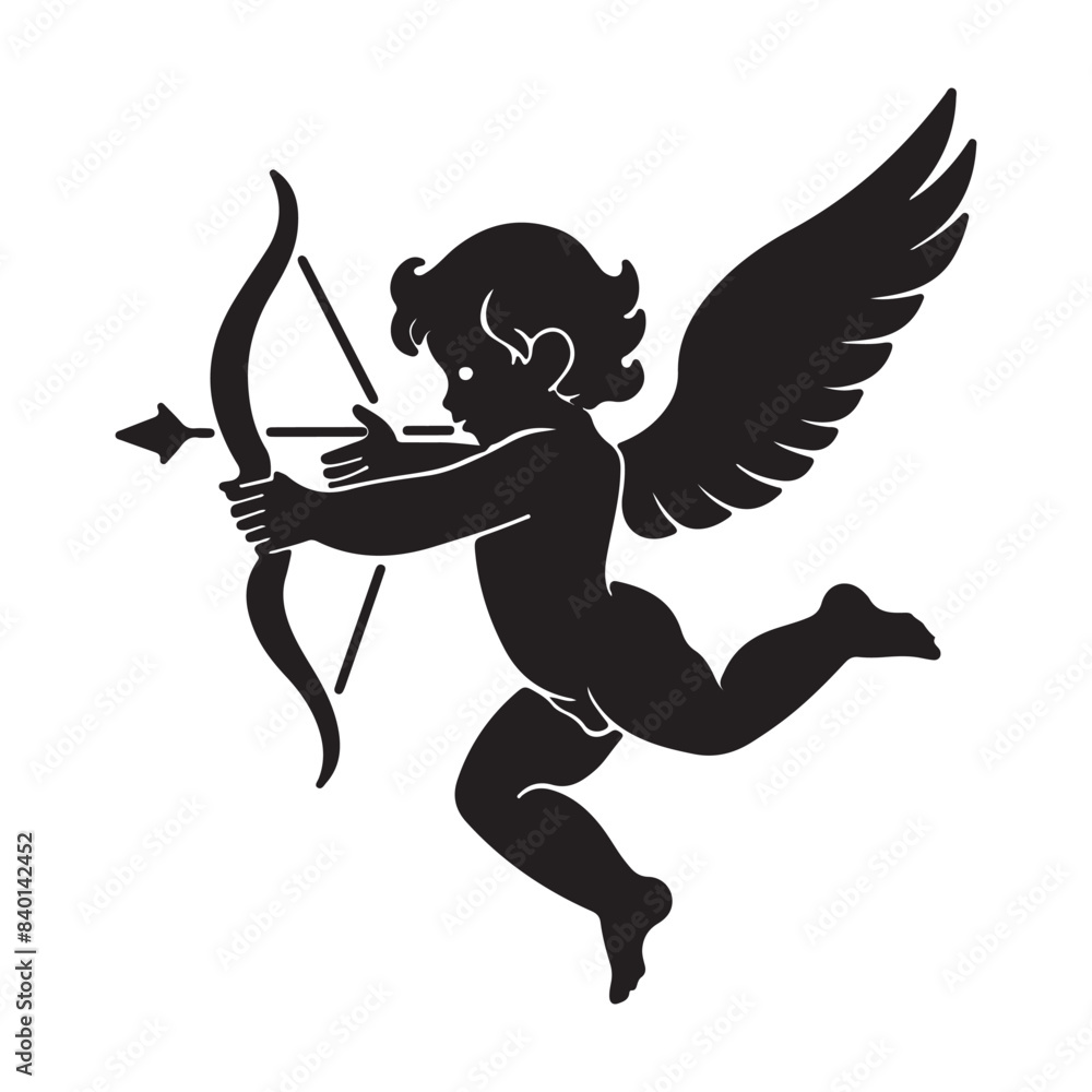 Fototapeta premium Flat simple and minimalistic cupid icon, black vector illustration on white background