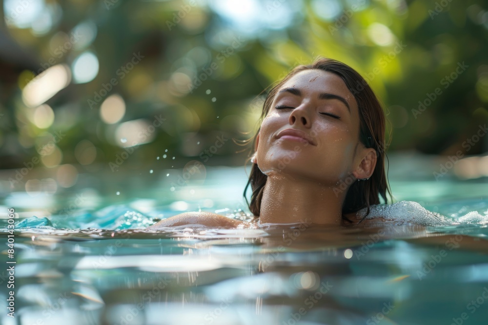 Obraz premium Woman floating water eyes closed