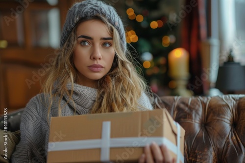 Woman holding box with cross photo