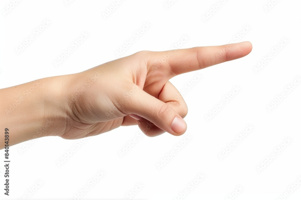 Finger pointing at something on white background Finger pointing at something on white background
