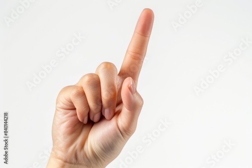 Person gesturing with a raised finger