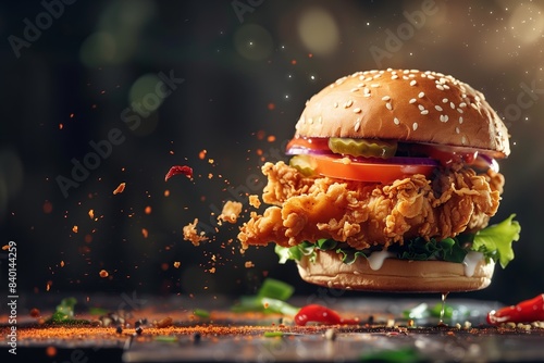 Crispy Fried Chicken Burger: Hot & Ready to Eat Commercial Ad Banner