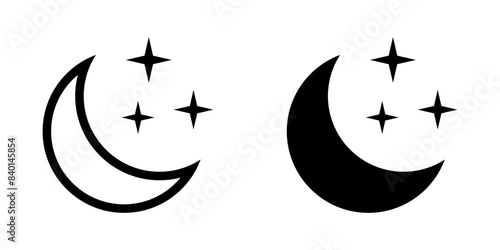 Crescent moon with stars icon on white background. Night icon. Crescent moon icon. Minimalist style.
