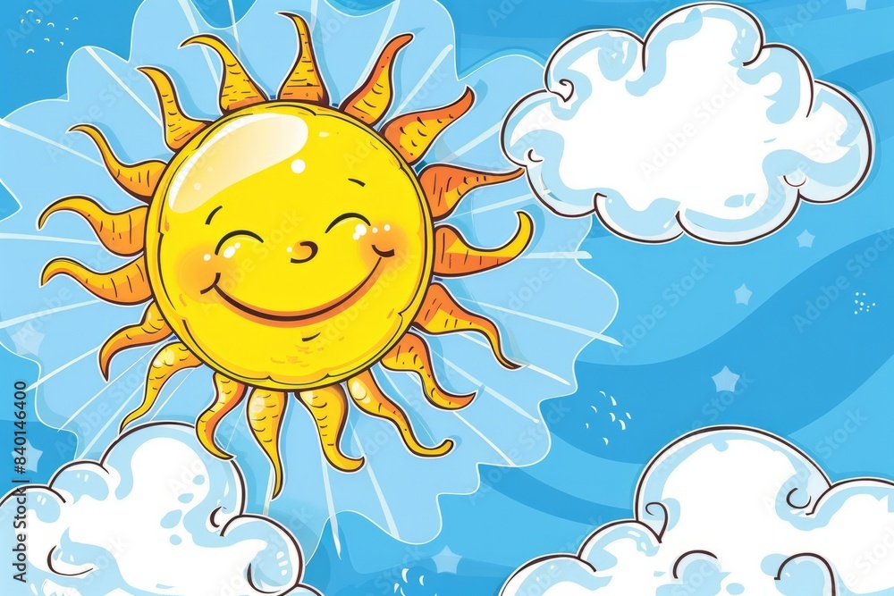 Cartoon cute doodles of a cheerful sun shining brightly in a clear blue sky, Generative AI Cartoon cute doodles of a cheerful sun shining brightly in a clear blue sky, Generative AI