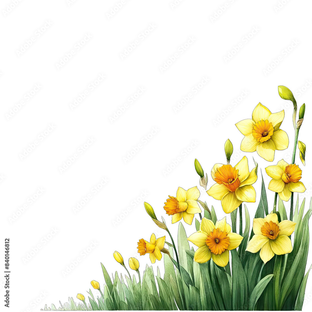 Obraz premium Yellow daffodils isolated on transparent background.