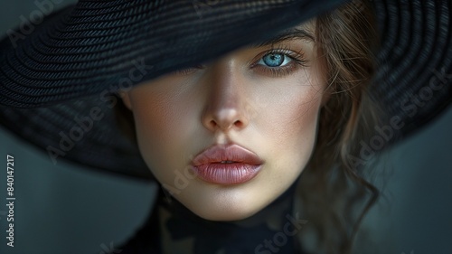  Elegant Woman in Black Hat.