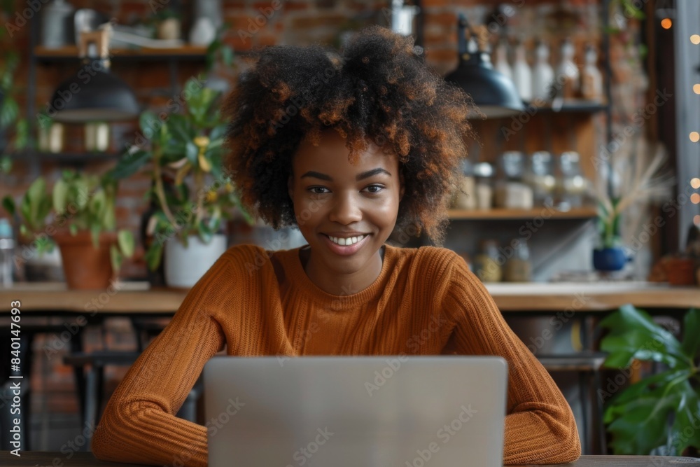 Happy lady at desk with laptop Happy lady at desk with laptop