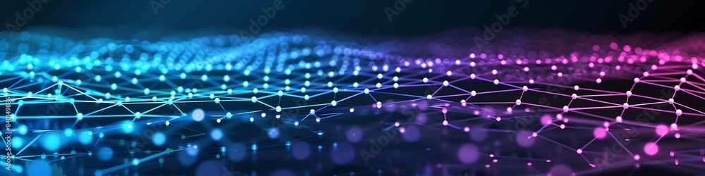 Futuristic technology background showcasing cyan and magenta dot connections forming an intricate plexus network Futuristic technology background showcasing cyan and magenta dot connections forming an intricate plexus network