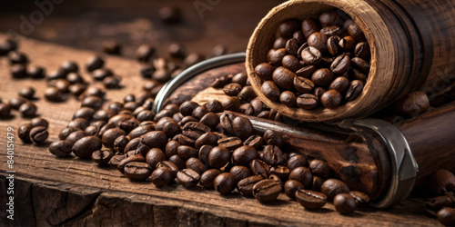 Coffee beans on wooden background