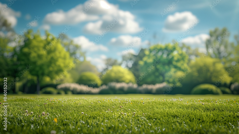 Beautiful green park with mowed lawn and lush trees on sunny spring day Beautiful green park with mowed lawn and lush trees on sunny spring day