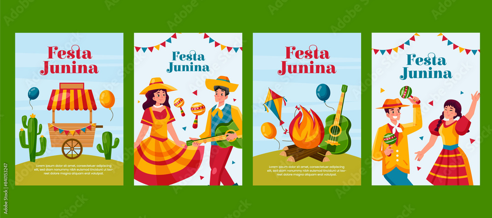 Fototapeta premium Festa Junina cards in flat design