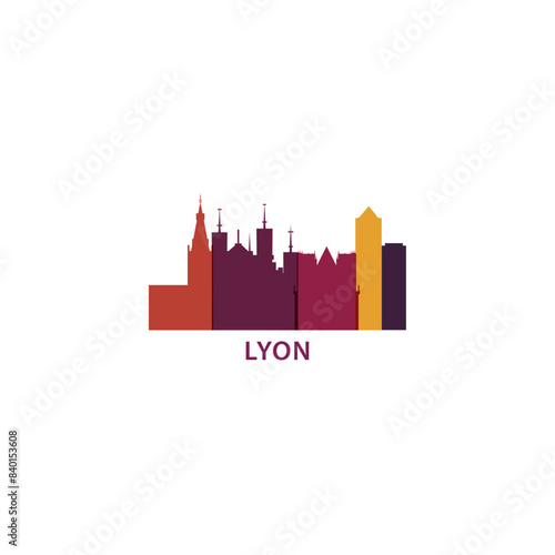 Lyon skyline, downtown panorama logo, logotype. France city badge contour, isolated vector pictogram with cathedral, monuments, landmarks, skyscrapers