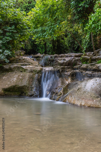 Waterfall at Nahal Hashofet at Ramat Menashe Forest part of the Carmel mountain range in Israel.

