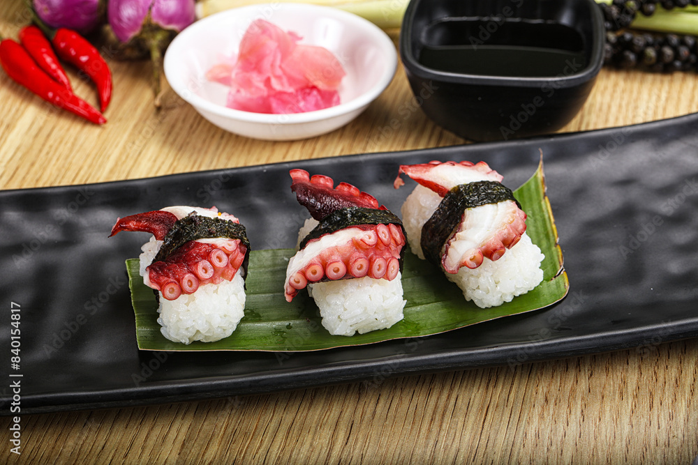 Japanese cuisine - sushi with octopus Japanese cuisine - sushi with octopus