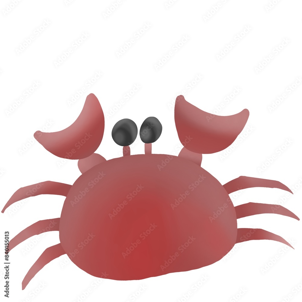 Cartoon red crab with big claws and big black eyes Cartoon red crab with big claws and big black eyes