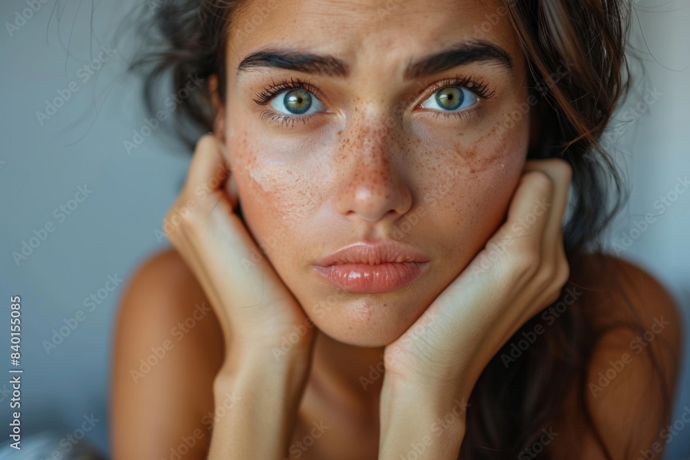 Woman with facial and hand freckles Woman with facial and hand freckles