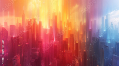 Glitch Cityscape Breakdown technology background. Modern hi-tech, science, futuristic technology concept. Abstract digital high tech city design for banner background