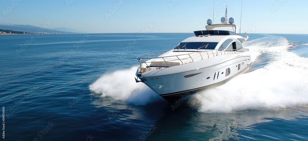 Luxury speed boat cruising on the ocean. Yacht on the sea Luxury speed boat cruising on the ocean. Yacht on the sea