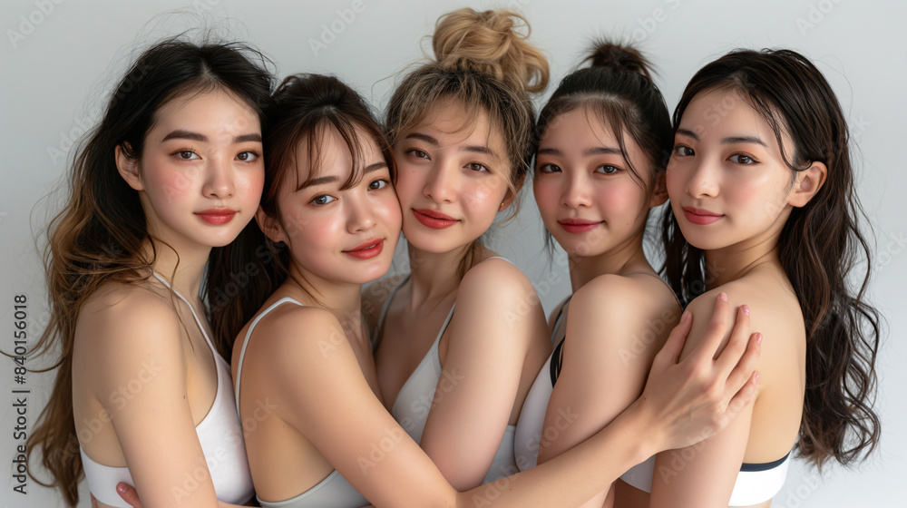 ヘルシーな下着を着た若いアジア人女性の集合グループ。美容,健康 ヘルシーな下着を着た若いアジア人女性の集合グループ。美容,健康
